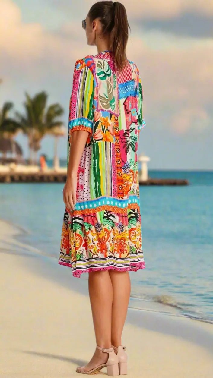 Moda Palm Print Dress - Designer Dress | Elegant Kaftan Cover Up Dress | Club Moda USA