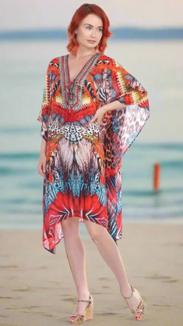 Multi-Color Trendy Vacation Beach Caftan Dress - Designer Caftan | Elegant Kaftan Cover Up Dress | Club Moda USA