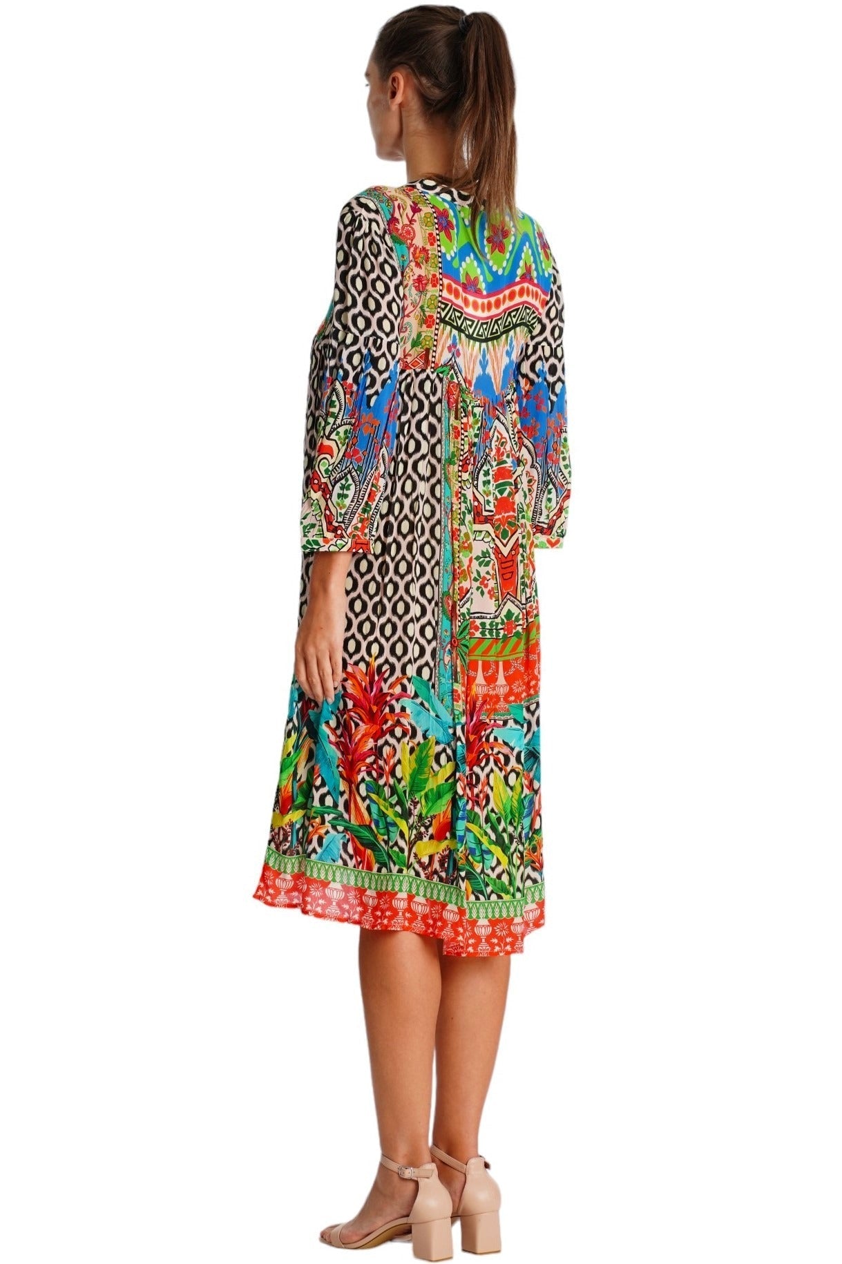 Multicolor Boho Tribal Print Midi Dress - Designer Midi Dress | Elegant Kaftan Cover Up Dress | Club Moda USA