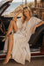 Natural Striped Linen-Look Lace-Up Tassel Long Kaftan