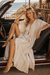 Natural Striped Linen-Look Lace-Up Tassel Long Kaftan