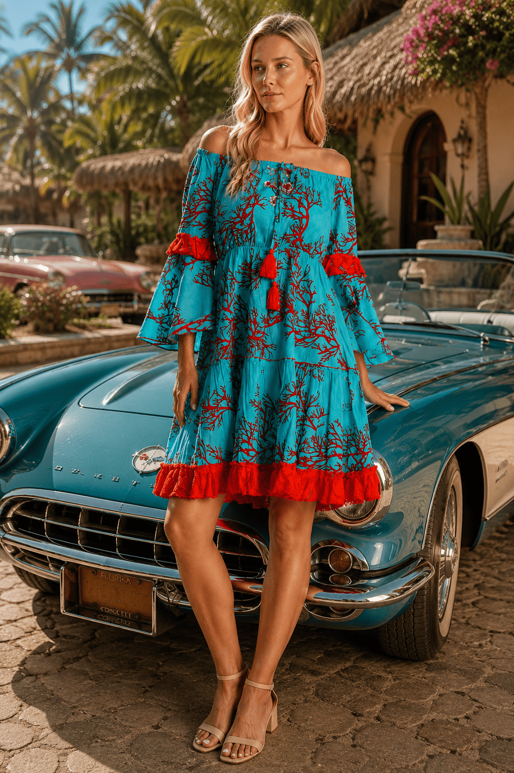 Off Shoulder Summer Mini Dress - Premium Resort Wear | Luxury Mini Dress for Vacation & Cruise | Club Moda