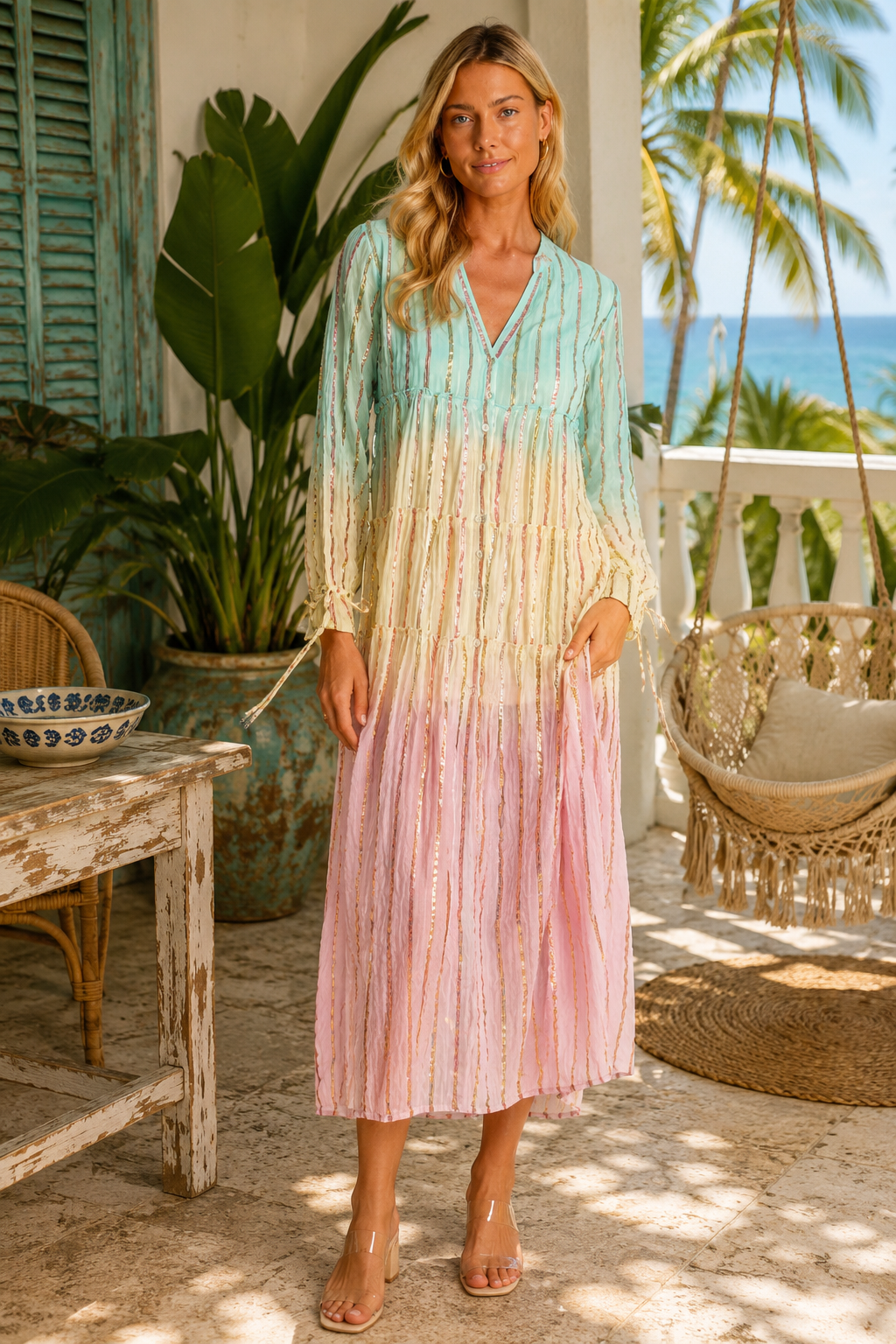 Ombre Embroidered Shirtdress Beach Cover-Up - Premium Resort Wear | Luxury Shirt Dress for Vacation & Cruise | Club Moda