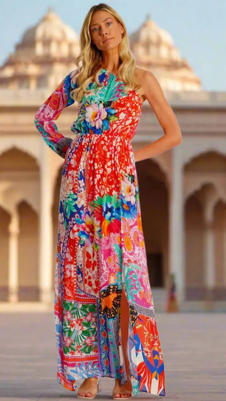 One Shoulder Maxi Resort Dress - Designer Dress | Elegant Kaftan Cover Up Dress | Club Moda USA