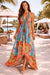 Orange Coral Tropical Print Embellished Maxi Dress
