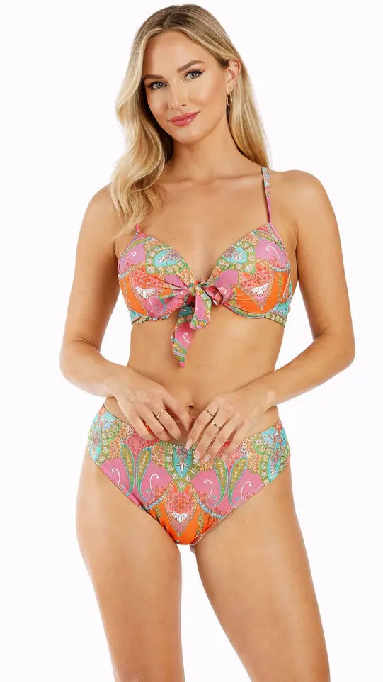 Paisley Print Bikini Set – Tie Front Two Piece Resort Swimwear for Beach & Vacation La Moda Clothing 2-Piece Swim Set