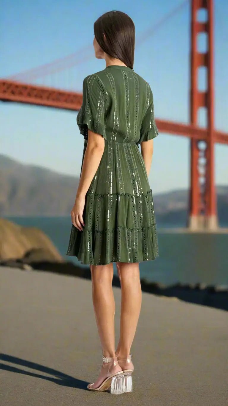 Palm Desert Green Mini Dress - Designer Mini Dress | Elegant Kaftan Cover Up Dress | Club Moda USA