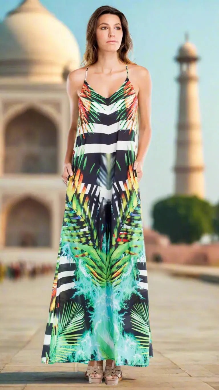 Racerback Maxi Dress with pockets - Premium Resort Wear | Luxury Maxi Dress for Vacation & Cruise | Club Moda