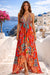 Red Coral Mixed Print Embellished Maxi Dress