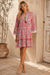 Red & White Boho Mini Dress with Tassel Tie Neck