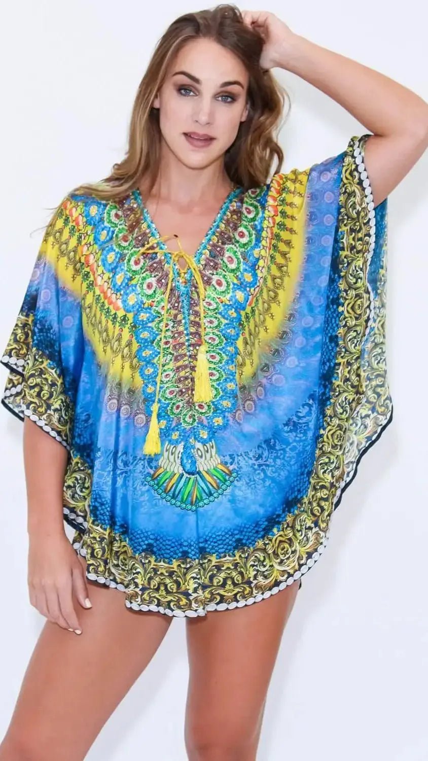 Relaxed Multi Color Short Balloon Kaftan - Designer Caftan | Elegant Kaftan Cover Up Dress | Club Moda USA