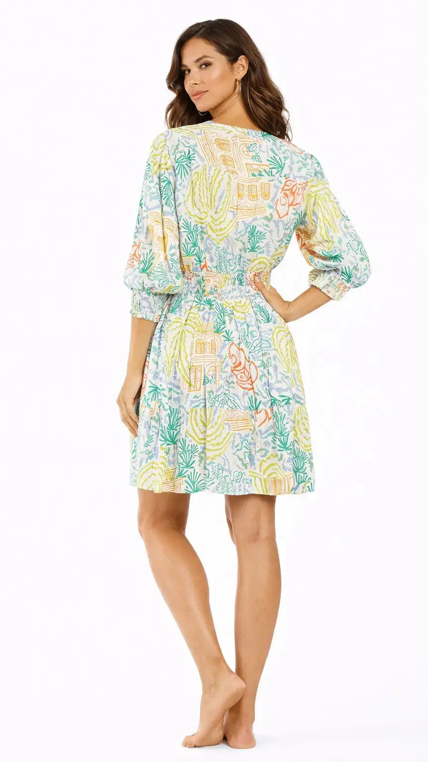 Resort Wear Mini Dress – Tropical Print Luxury Vacation Dress Club Moda Mini Dress