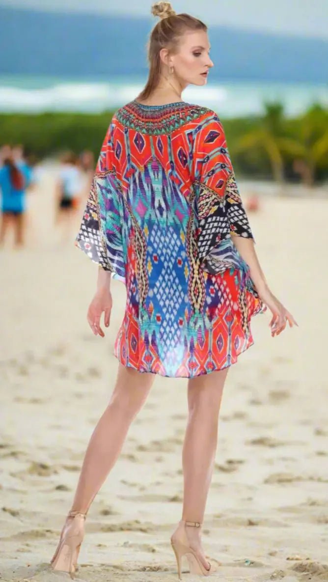 Short Balloon Kaftan Luxury Beachwear - Designer Caftan | Elegant Kaftan Cover Up Dress | Club Moda USA