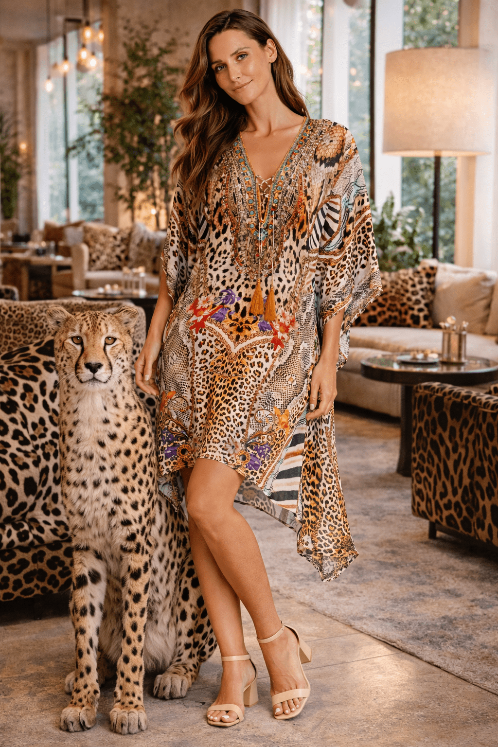 Signature Print Kaftan Dress – Luxury Designer Beach Vacation Wear - Premium Resort Wear | Luxury Caftan for Vacation & Cruise | Club Moda