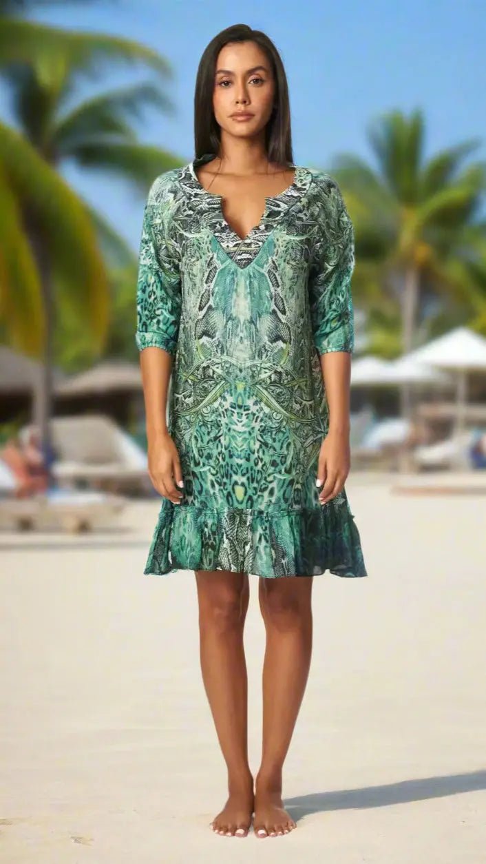 Snake Skin Mini Dress - Designer Mini Dress | Elegant Kaftan Cover Up Dress | Club Moda USA