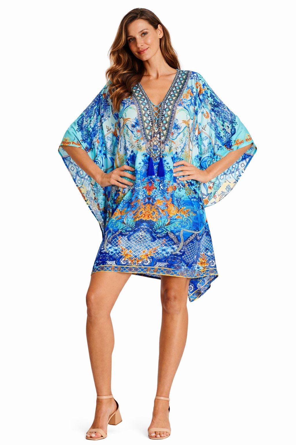 Statement-print kaftan dress for resort beach wear, additional view
