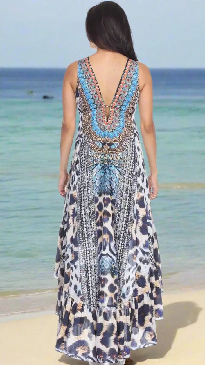 Summer Evening Casual Dresses for Resort Cruise Vacation - Designer Maxi Dress | Elegant Kaftan Cover Up Dress | Club Moda USA