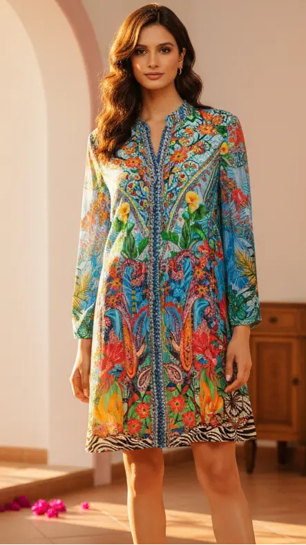 Summer Holiday Mini Dress - Designer Mini Dress | Elegant Kaftan Cover Up Dress | Club Moda USA