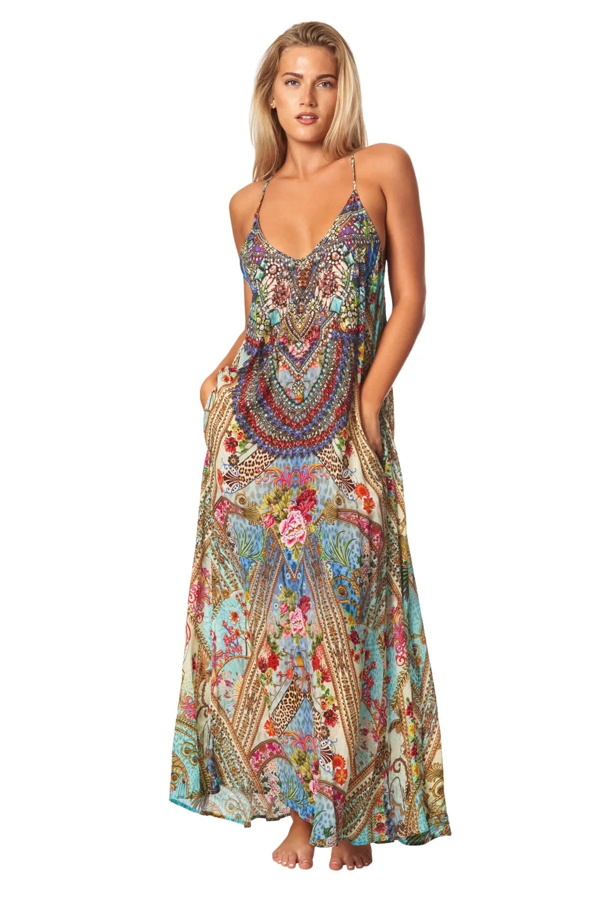T-back Maxi Dress with Front Pockets Lamodaclothing