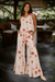 Terracotta Folk-Print Sleeveless Top & Wide-Leg Pants Resort Set