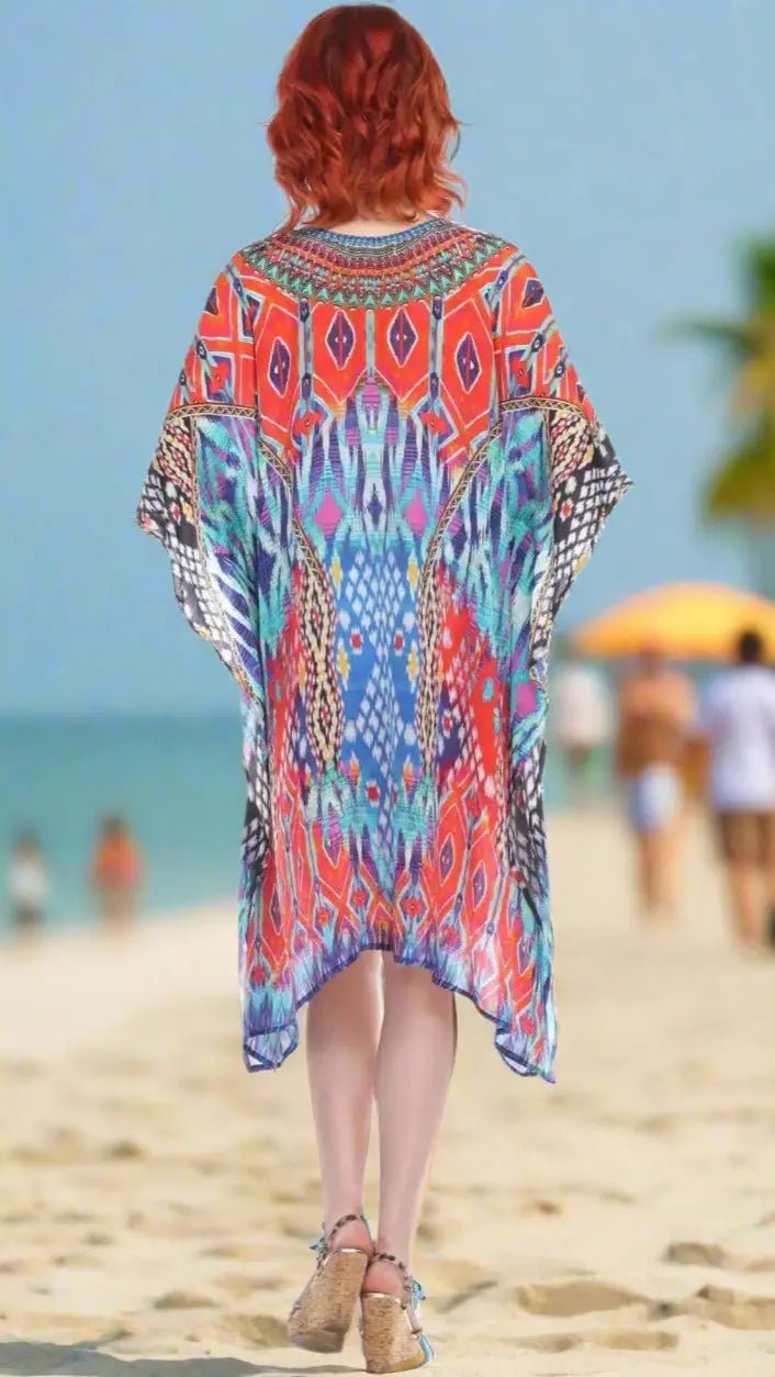 Trendy V-Neckline Luxury Kaftan Dress - Designer Caftan | Elegant Kaftan Cover Up Dress | Club Moda USA