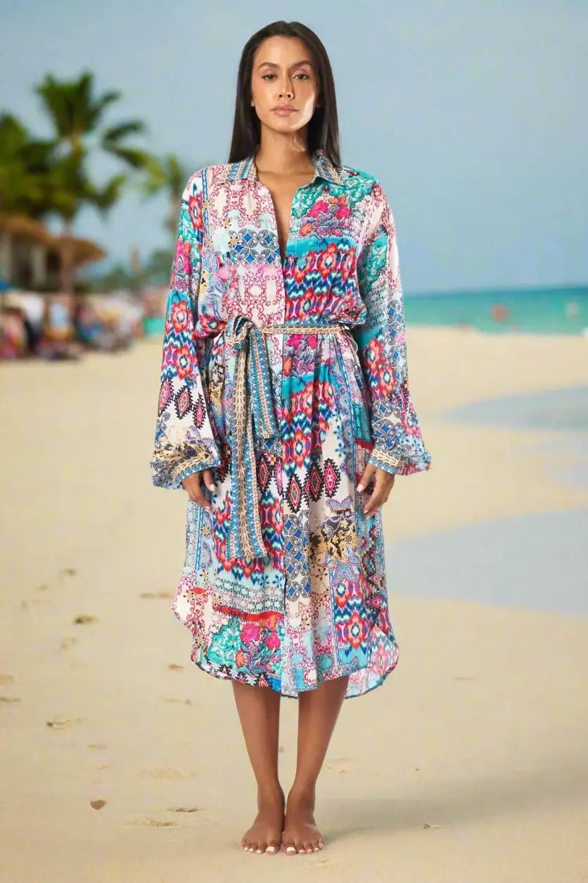 Tribal Ikat Easy Shirtdress Cover-Up - Premium Resort Wear | Luxury Shirt Dress for Vacation & Cruise | Club Moda