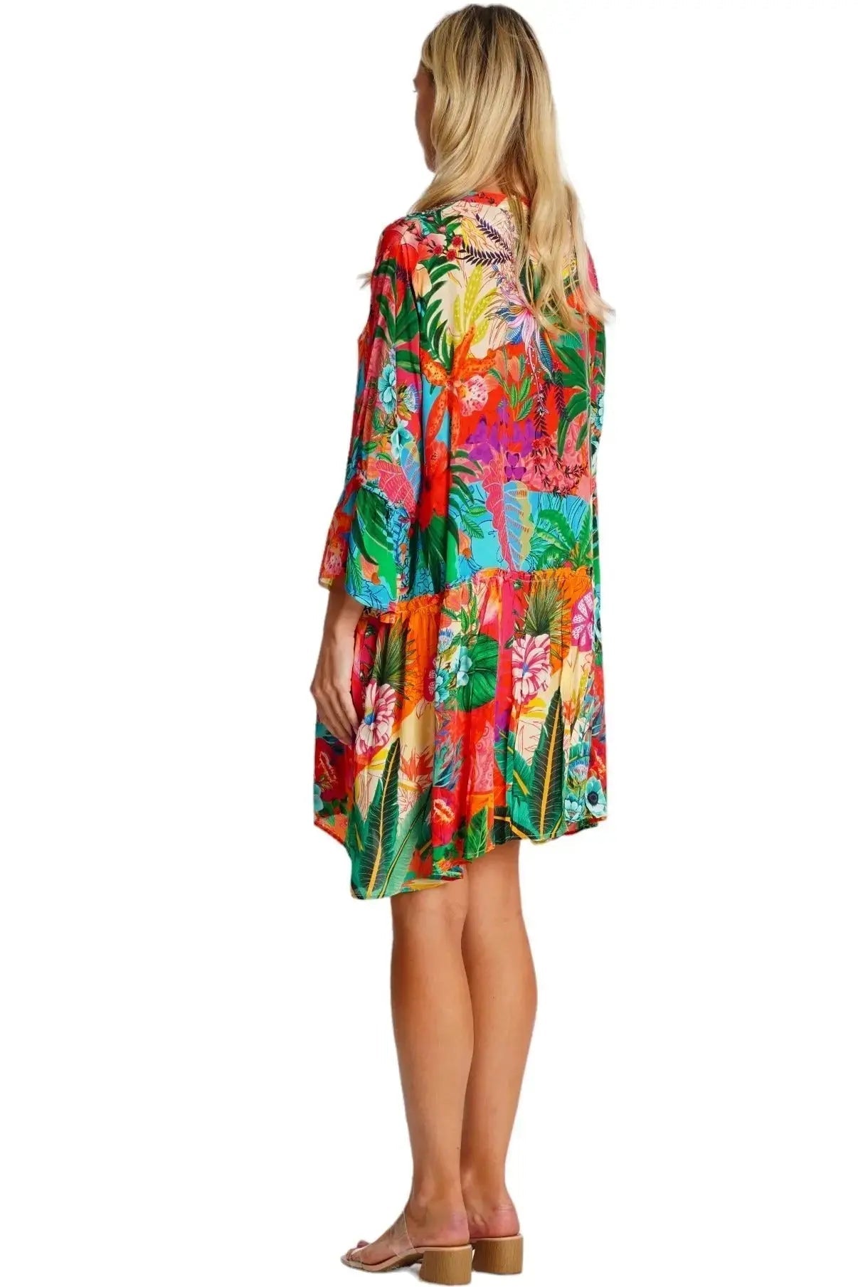 Tropical Print Beach Mini Dress – Colorful Summer Resort Dress - Designer Mini Dress | Elegant Kaftan Cover Up Dress | Club Moda USA