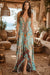 Tropical Print Deep V-Neck Maxi Dress