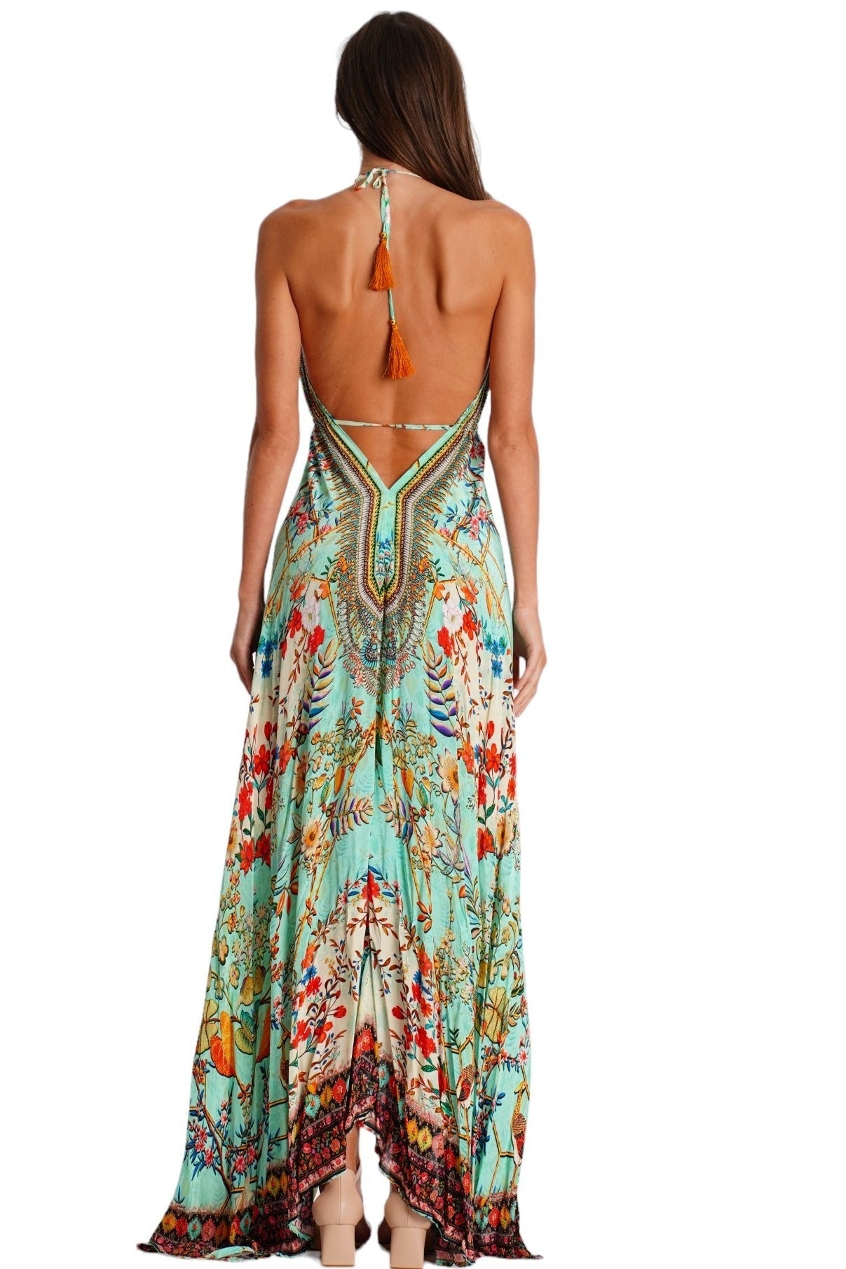 Tropical Print Deep V-Neck Maxi Dress – Bohemian Resort Wear for Women Club Moda mxd - side view
