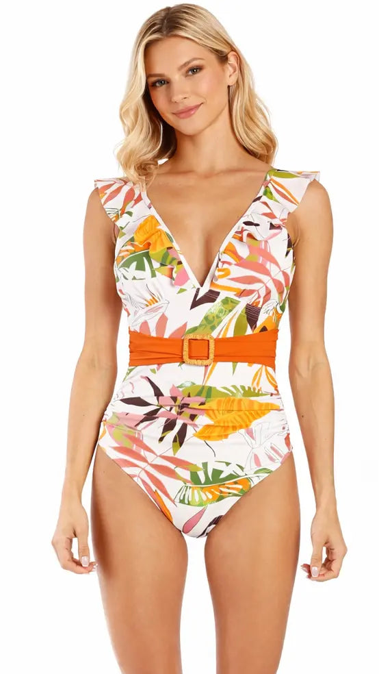 Tropical Print One-Piece Swimsuit – Elegant Resort Swimwear for Beach & Vacation Travel Club Moda One Piece Swimsuit