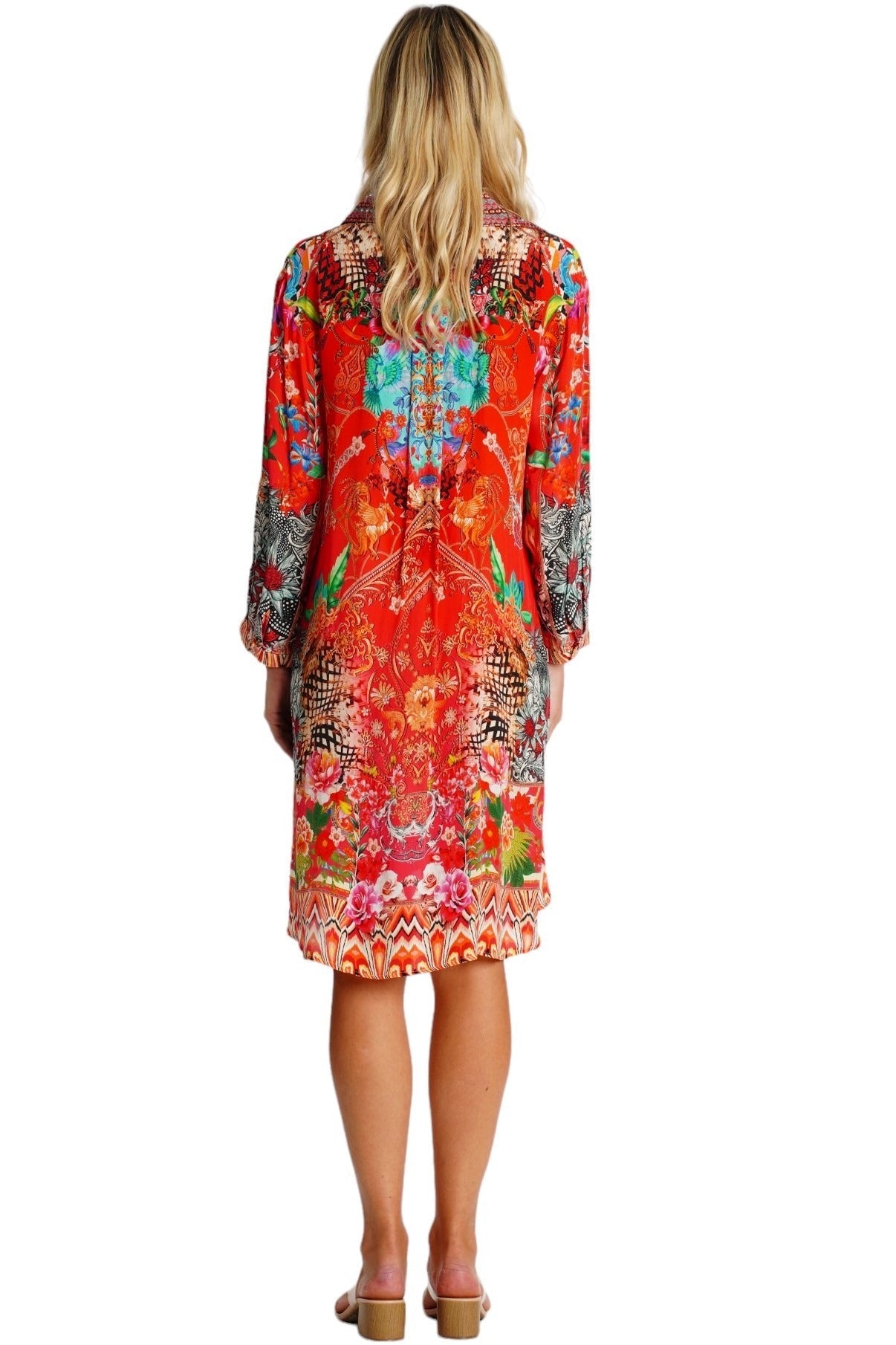 Turquoise Floral Shirt Dress – Tropical Print Beach Mini Dress - Side View | Club Moda USA