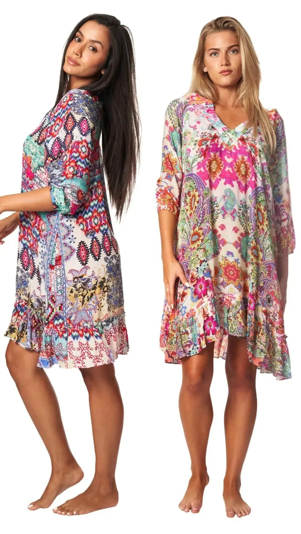 V Neck Mini Dress with Sleeves La Moda Clothings Mini Dress