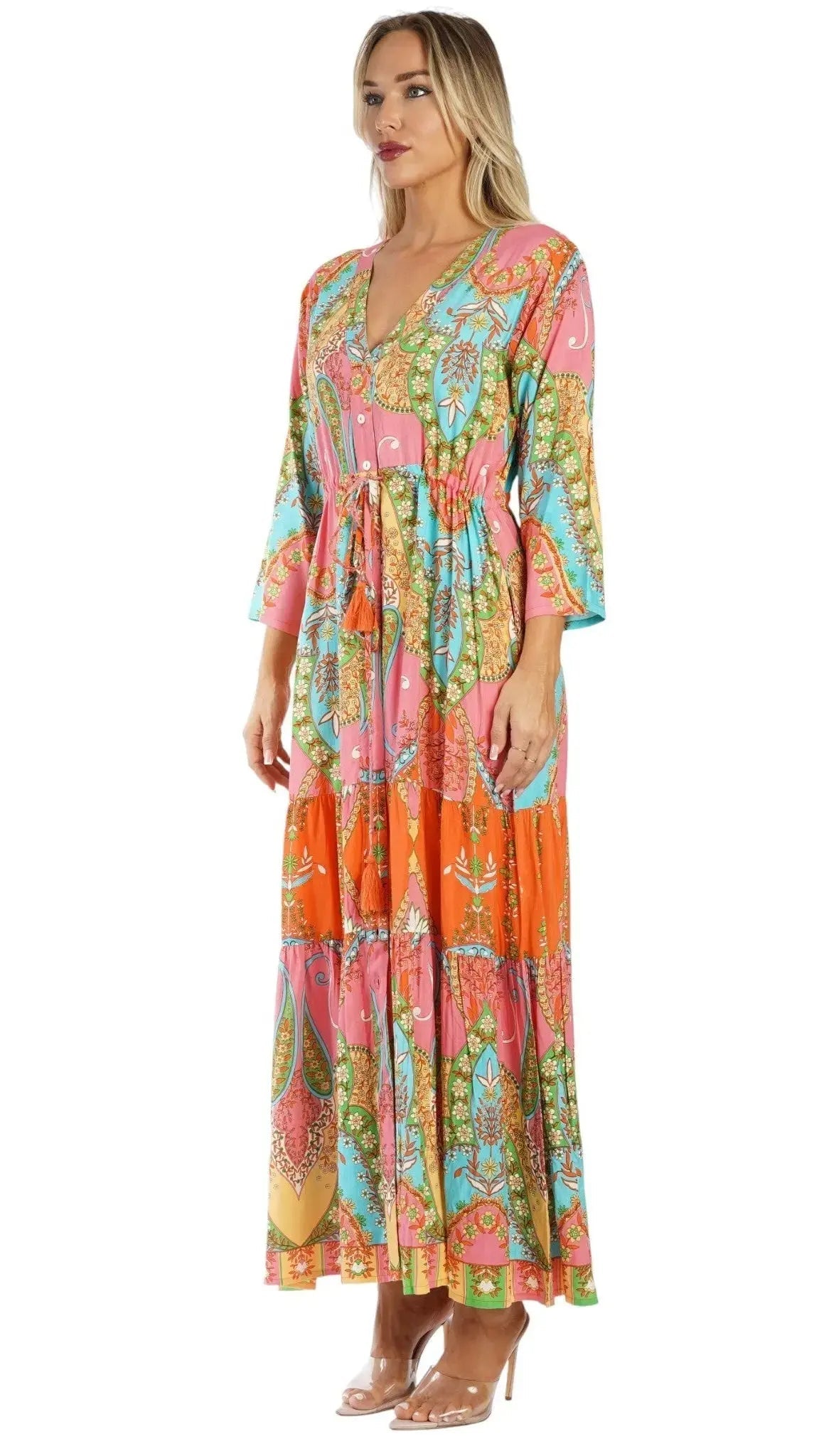 Vibrant Paisley Maxi Shirt Dress – Luxury Resort Wear Cover Up | Club Moda Club Moda Dresses