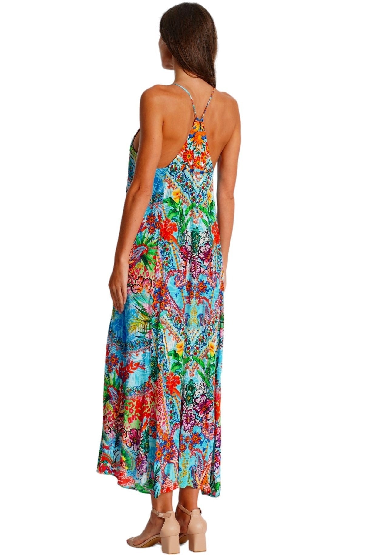 Vibrant Racerback Maxi Dress – Designer Luxury Beach Resort Wear - Designer Maxi Dress | Elegant Kaftan Cover Up Dress | Club Moda USA