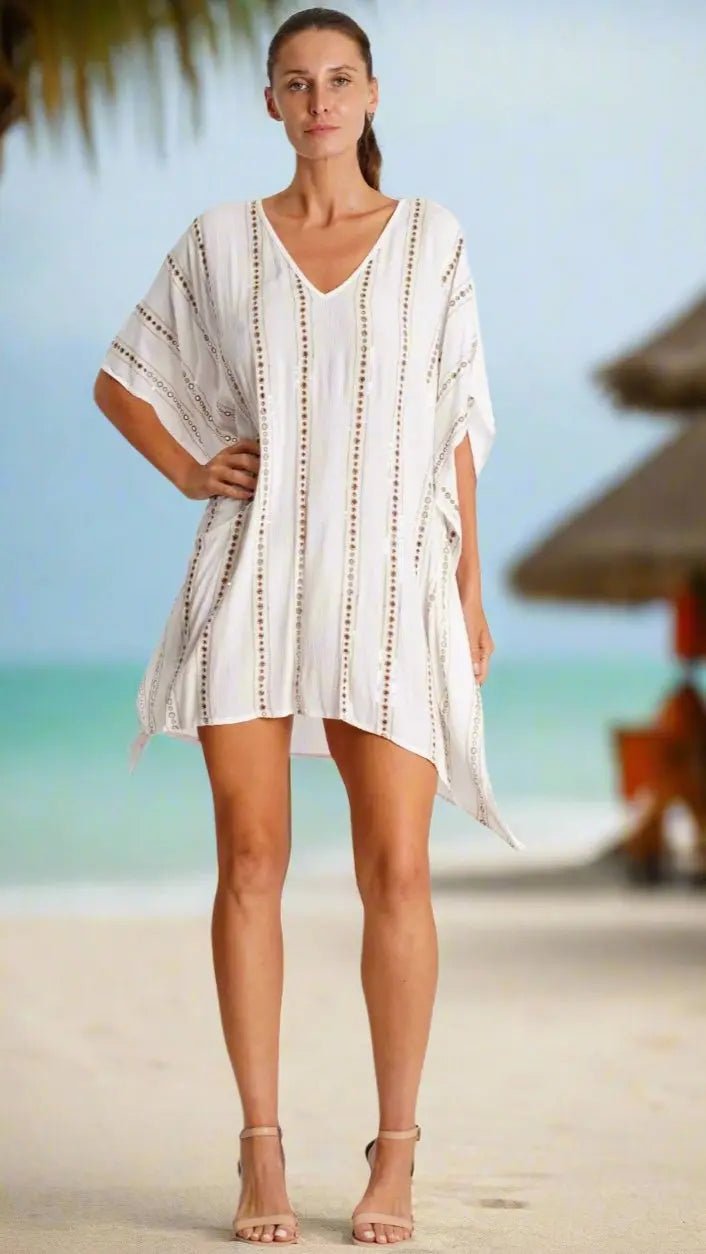 White Caftan Cover Up - Designer Caftan | Elegant Kaftan Cover Up Dress | Club Moda USA