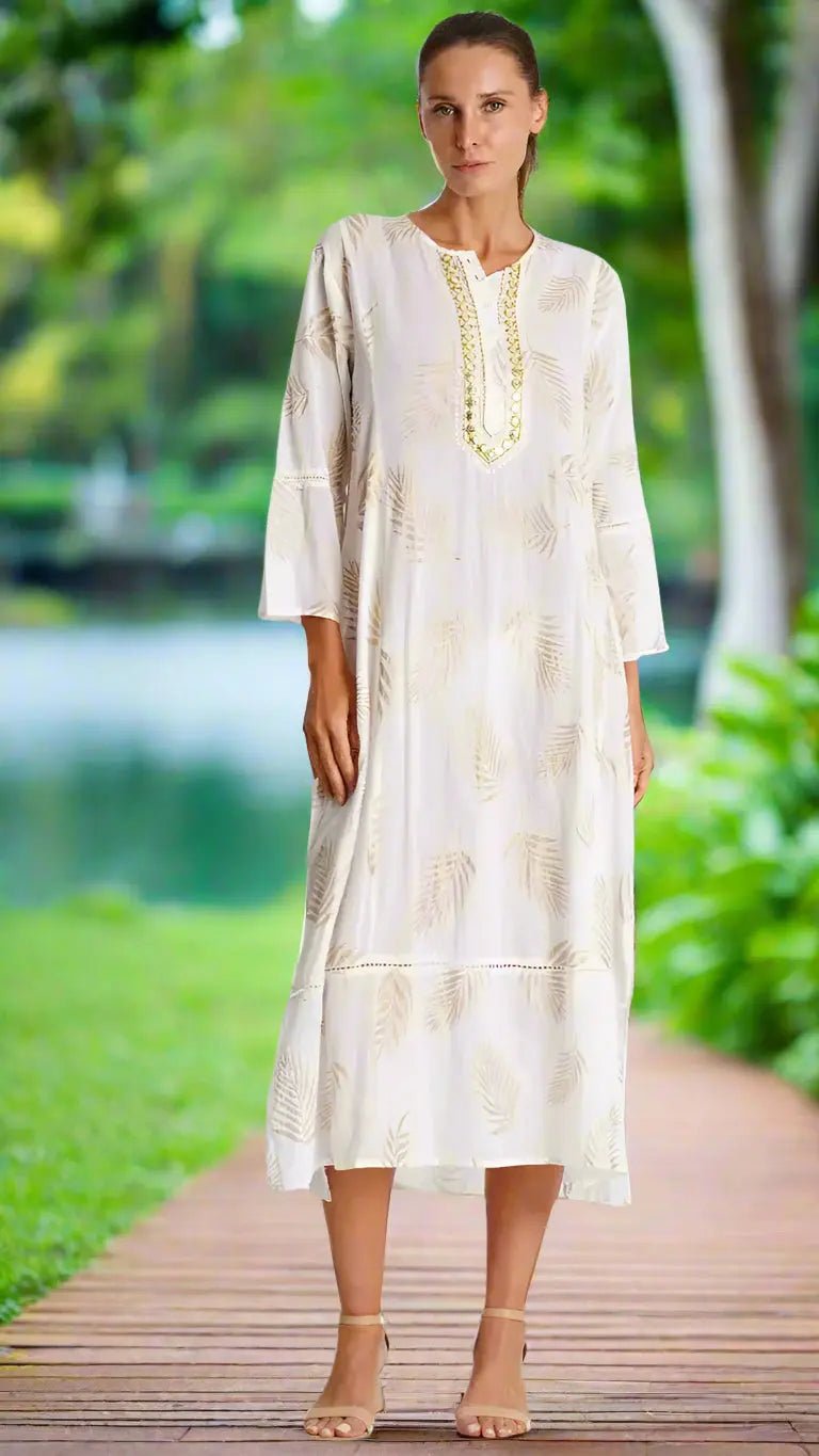 White Caftan Dress - Premium Resort Wear | Luxury Caftan for Vacation & Cruise | Club Moda
