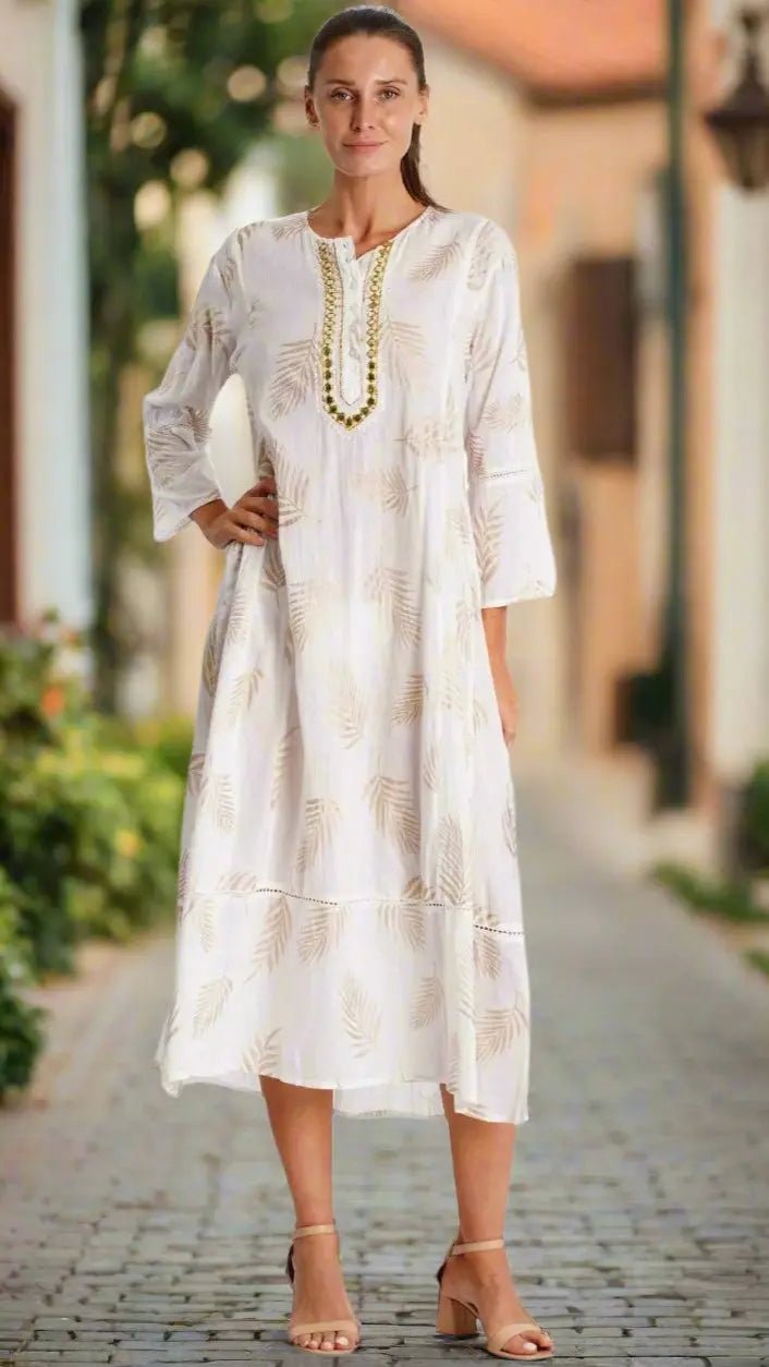 White Caftan Dress - Designer Caftan | Elegant Kaftan Cover Up Dress | Club Moda USA