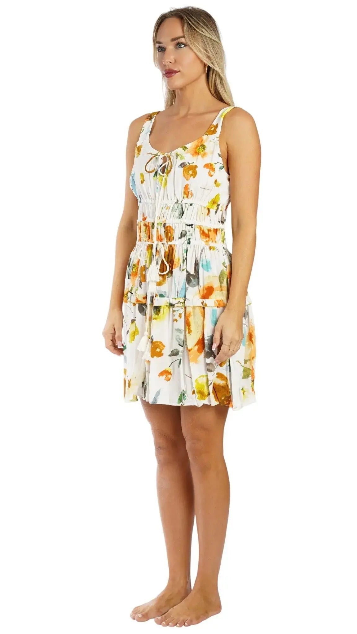 White Floral Mini Dress – Lightweight Resort Wear Vacation Dress | Club Moda Club Moda Mini Dress
