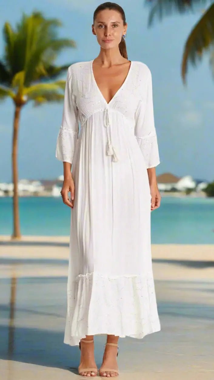 White Maxi Dress - Premium Resort Wear | Luxury Maxi Dress for Vacation & Cruise | Club Moda