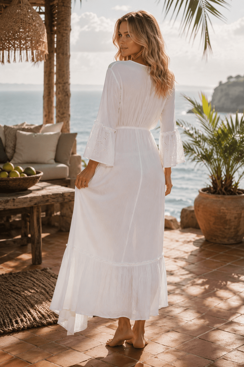 White Maxi Dress - Designer Maxi Dress | Elegant Kaftan Cover Up Dress | Club Moda USA