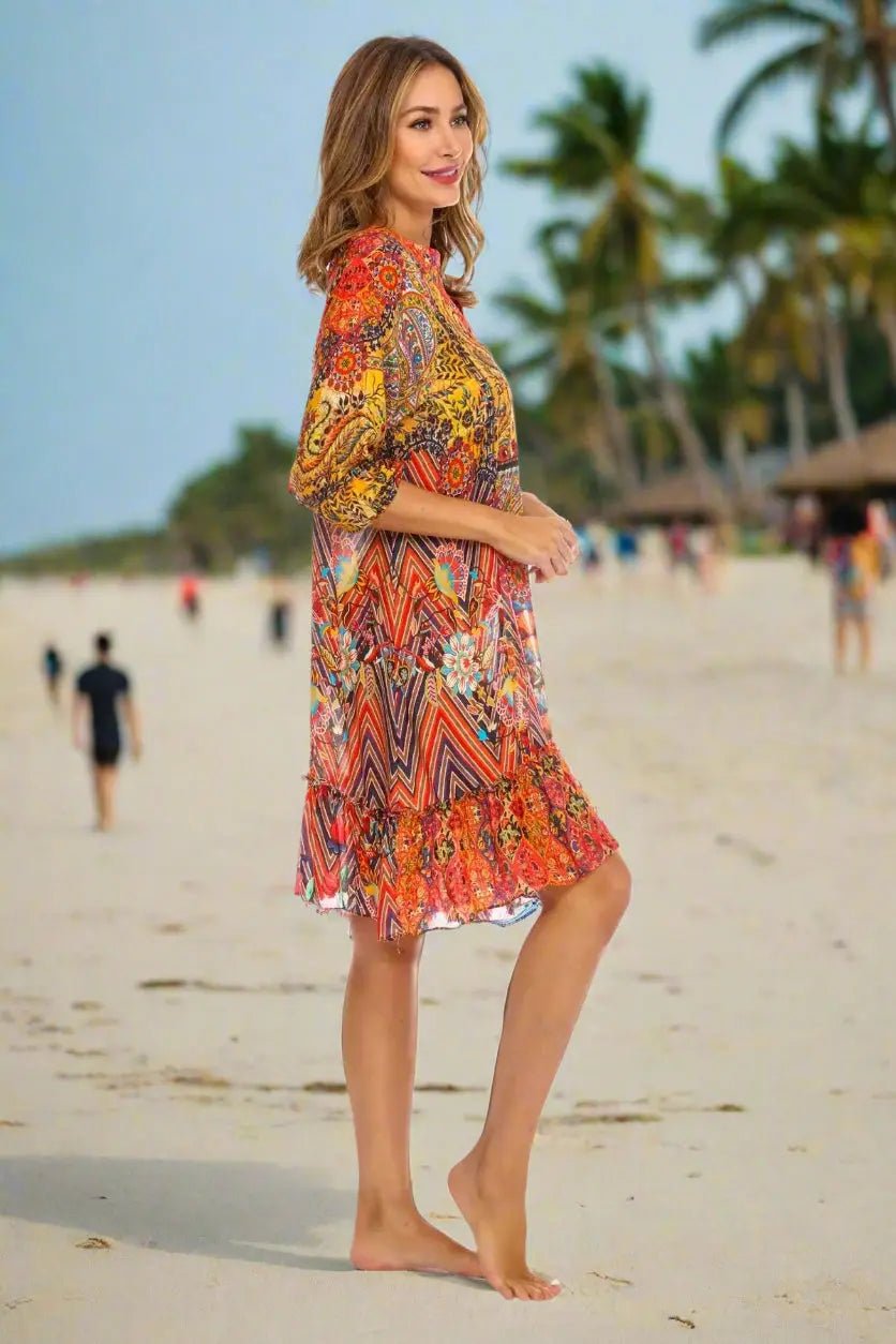 Women Bohemian Vintage Printed Ethnic Style Summer Dress - Designer Dress | Elegant Kaftan Cover Up Dress | Club Moda USA