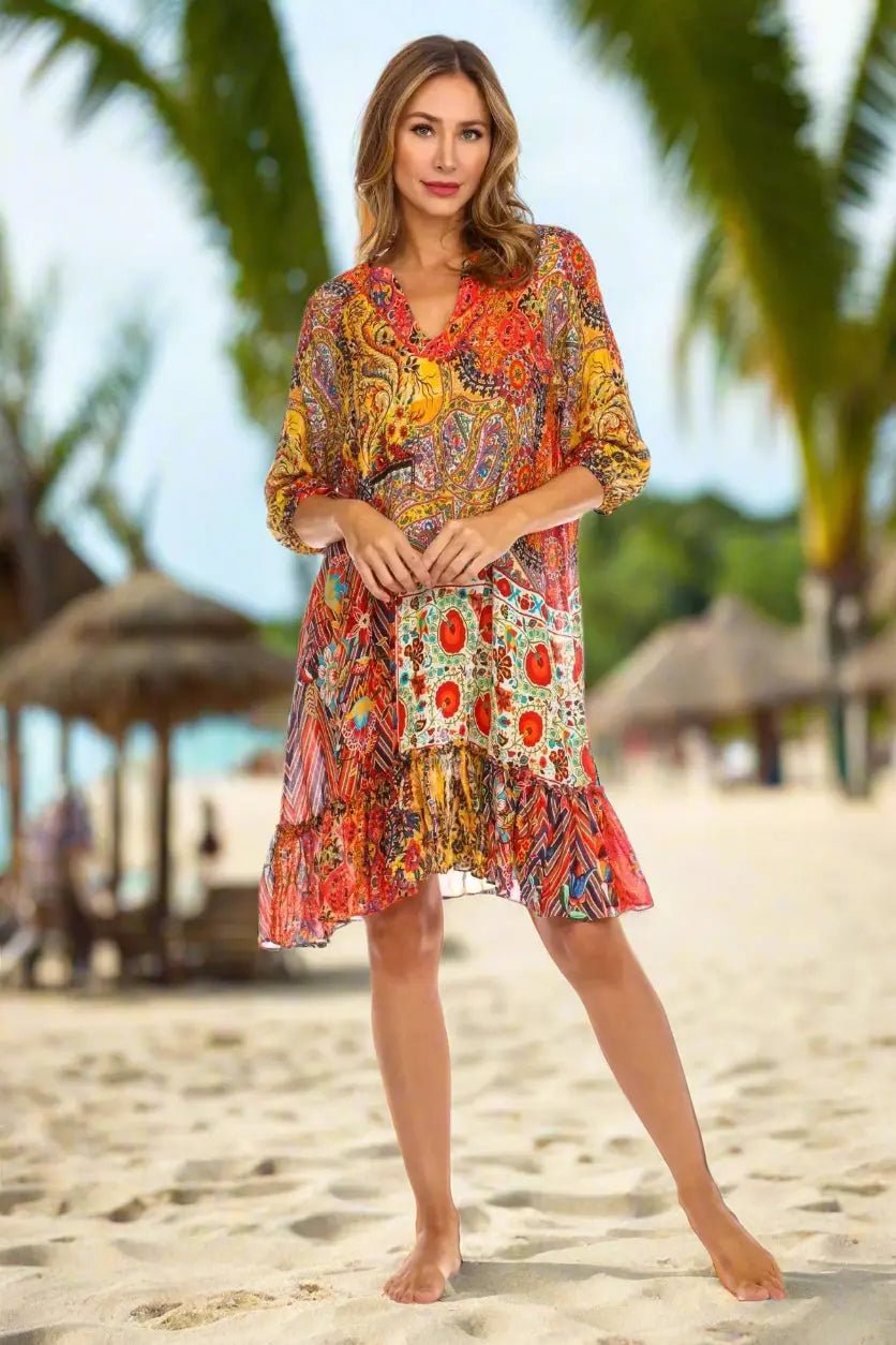 Women Bohemian Vintage Printed Ethnic Style Summer Dress - Premium Resort Wear | Luxury Dress for Vacation & Cruise | Club Moda