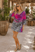 Women's Boho Cowl Neck Tunic Top – Pink & Grey Animal Print Resort Cover Up