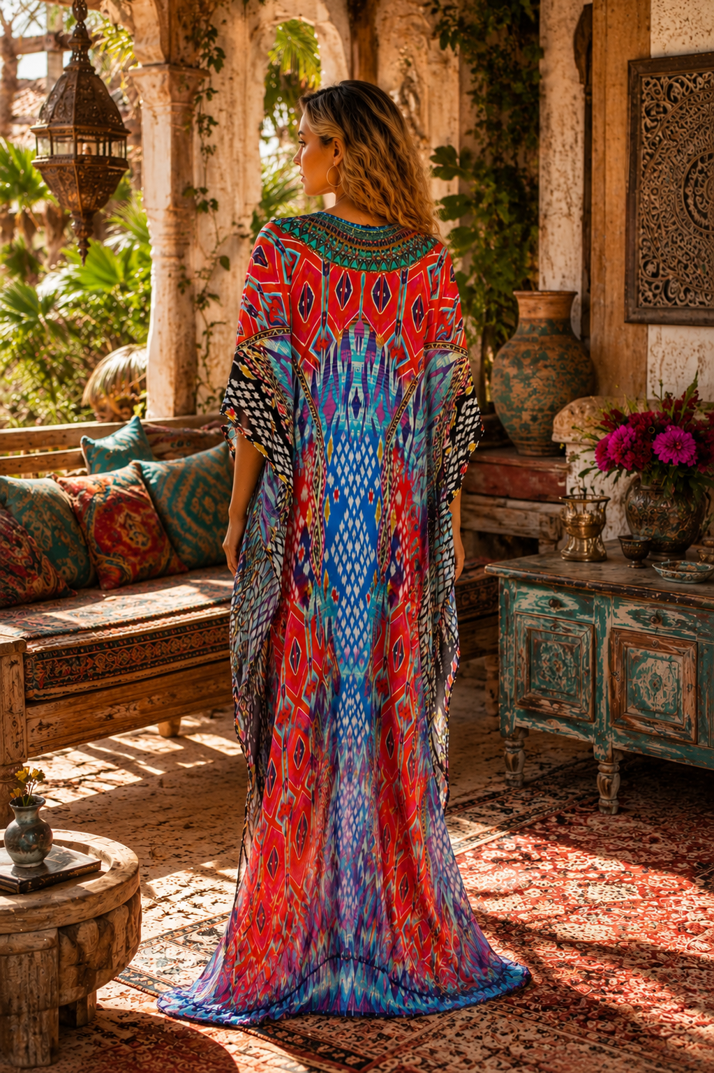 Women's Boho Maxi Caftan Cover Up Dress – Tropical Resort Wear Beach Kaftan, Luxury Vacation Swim Cover Up - Designer Caftan | Elegant Kaftan Cover Up Dress | Club Moda USA