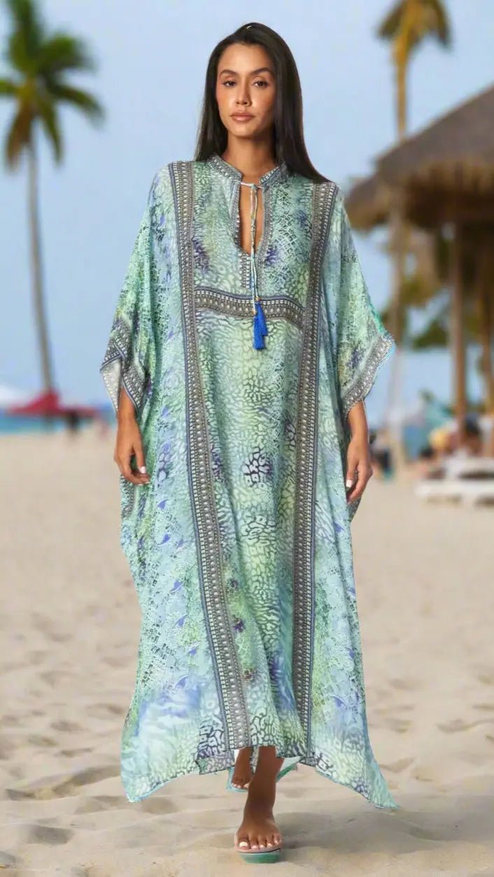 Women's Designer Maxi Caftan Pool Party Gown Dress - Premium Resort Wear | Luxury Caftan for Vacation & Cruise | Club Moda