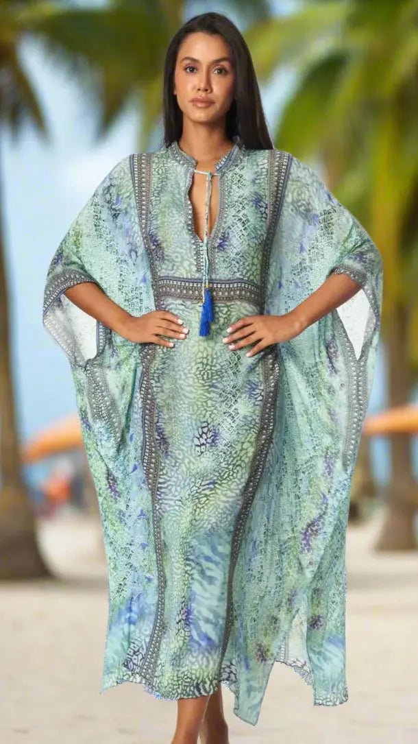 Women's Designer Maxi Caftan Pool Party Gown Dress - Designer Caftan | Elegant Kaftan Cover Up Dress | Club Moda USA