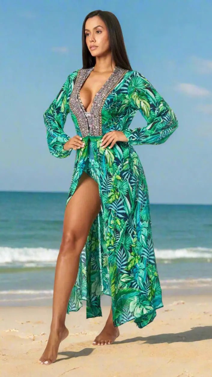 Women's Maxi Wrap Dresses for Summer - Designer Cover-Up | Elegant Kaftan Cover Up Dress | Club Moda USA
