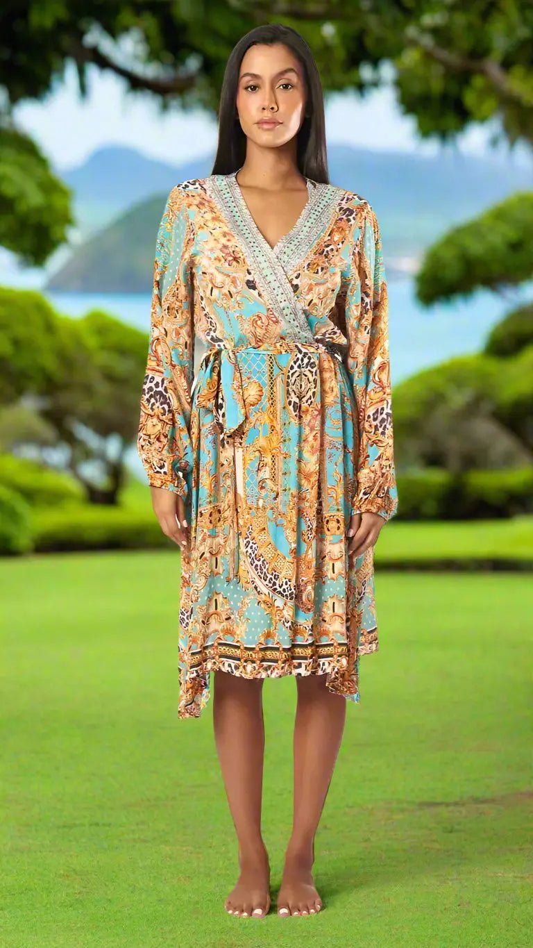 Women's Midi Wrap Dress - Designer Maxi Dress | Elegant Kaftan Cover Up Dress | Club Moda USA