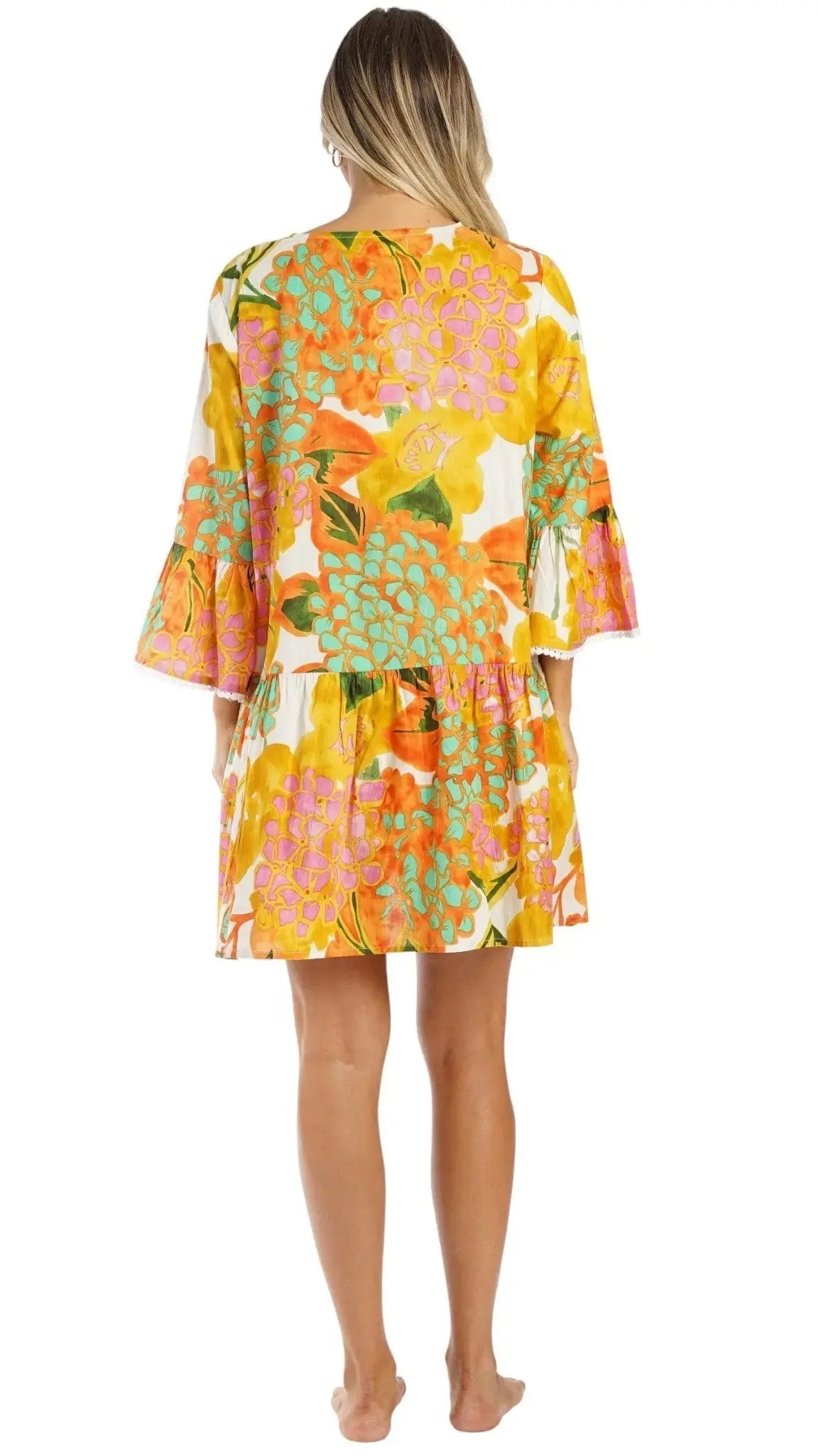 Yellow Floral Mini Dress – Luxury Resort Wear Vacation Dress Club Moda Mini Dress